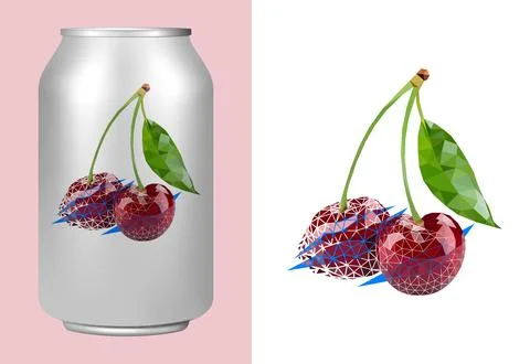 Vector cherry in low poly style . Editable illustration Stock Illustration