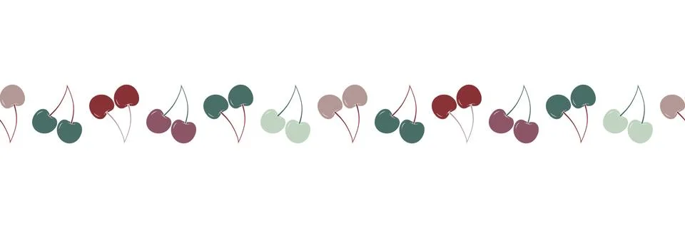Vector cherry repeat seamless border. Pink, red Green and light green cherrie Stock Illustration