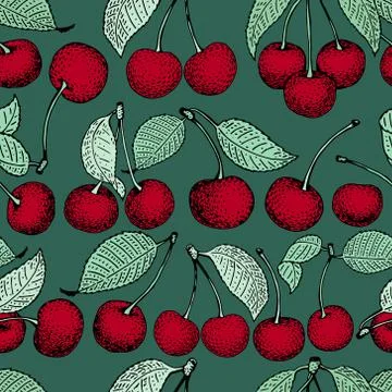 Vector cherry seamless pattern. background, pattern, fabric design, wrappin.. Stock Illustration