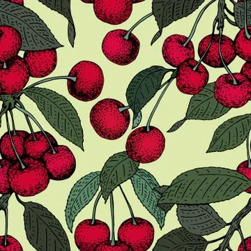 Vector cherry seamless pattern. background, pattern, fabric design, wrappin.. Stock Illustration