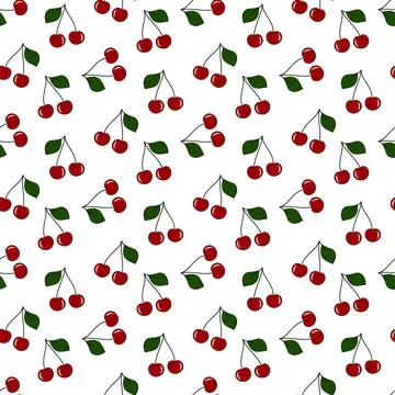 Vector cherry seamless pattern. Hand drawn illustration of summer fruit. Fre Stock Illustration