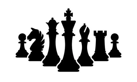 Vector chess pieces team isolated on white. Silhouettes of chess pieces Stock Illustration