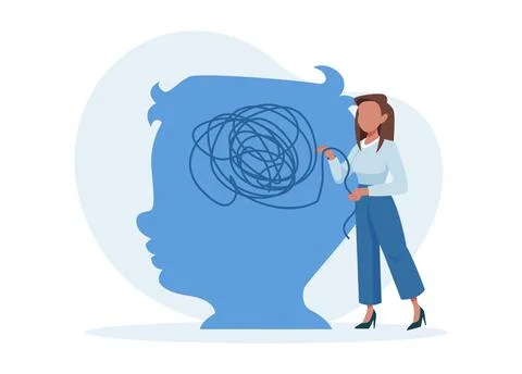 Vector of a child psychologist solving mental confusion problem Illustrazione stock