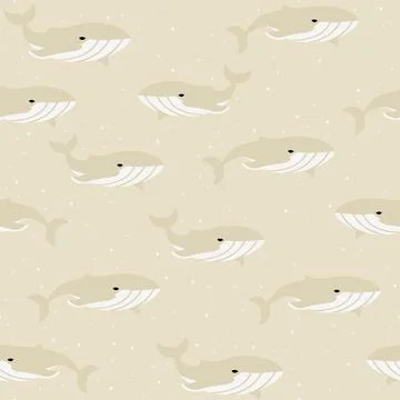Vector childish seamless pattern with whales in scandinavian style. Smple f.. Stock Illustration