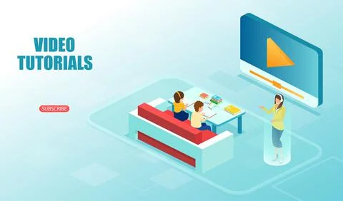 Vector of children learning watching video tutorials learning online Stockillustratie