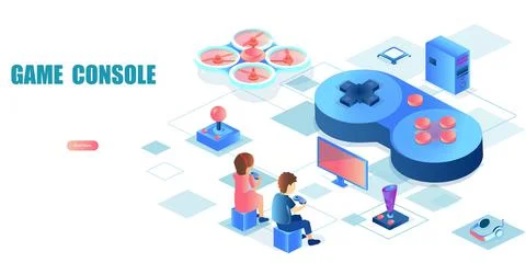 Vector of children playing video game with television and console joystick co Stock Illustration