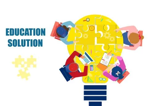 Vector of children studying solving a problem as a team Stock Illustration