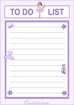 Vector childrens to do list with the image of a little ballerina girl Stock Illustration