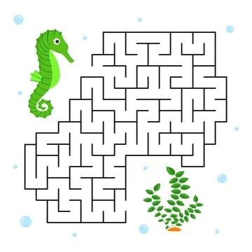 Vector children's game maze. Help the Seahorse find the right path Stock Illustration
