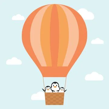 Vector children's illustration. Penguins in a balloon Иллюстрация
