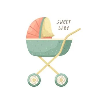 Vector children's illustration of a stroller. A newborn. Stock-Illustration