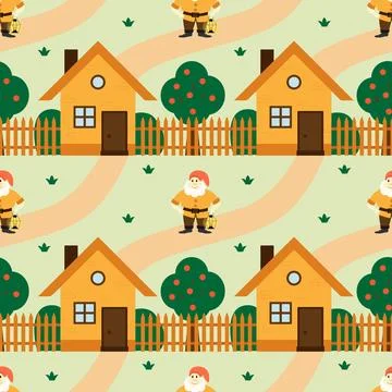 Vector children's seamless pattern. A dwarf and a house Иллюстрация