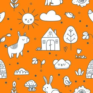 Vector Children's Seamless Pattern Kid Baby Print Stock Illustration