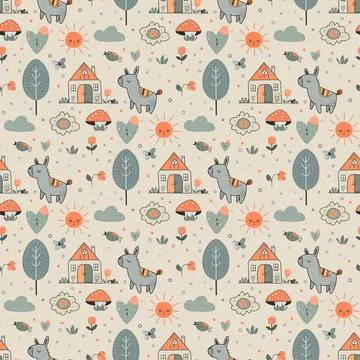 Vector Children's Seamless Pattern Kid Baby Print Stock Illustration