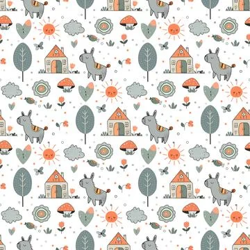 Vector Children's Seamless Pattern Kid Baby Print Stock Illustration