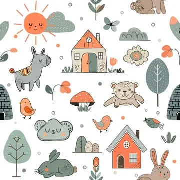 Vector Children's Seamless Pattern Kid Baby Print Illustrazione stock
