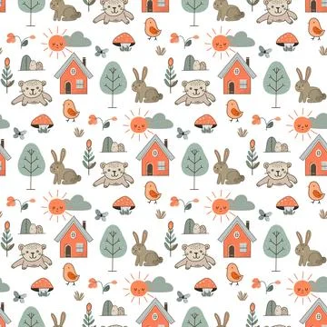Vector Children's Seamless Pattern Kid Baby Print 库存插图