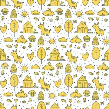Vector Children's Seamless Pattern Kid Baby Print Stock Illustration
