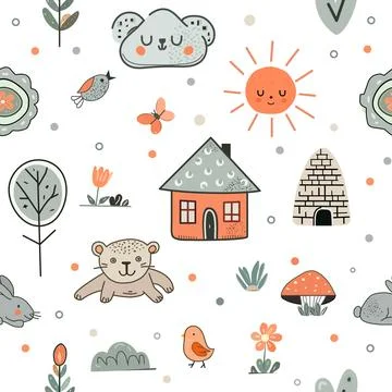 Vector Children's Seamless Pattern Kid Baby Print Stock Illustration