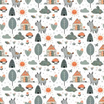 Vector Children's Seamless Pattern Kid Baby Print Stock Illustration