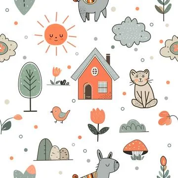 Vector Children's Seamless Pattern Kid Baby Print Illustrazione stock