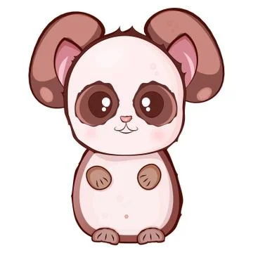 Vector child's drawing, brown panda with a beige muzzle and belly on a white  Stock Illustration