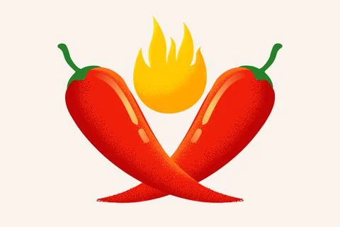 Vector chilli peppers in retro style. Vector vintage emblem with red chili pe Stock Illustration