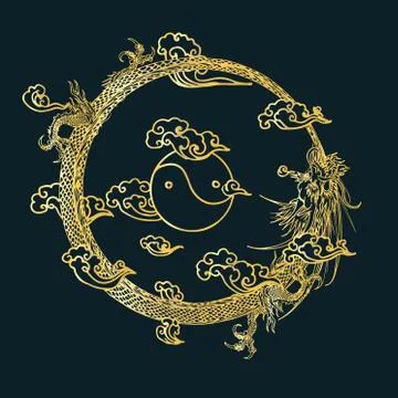 Vector chinese dragon line drawing ideal for design mascot and tattoo and gre Stock Illustration
