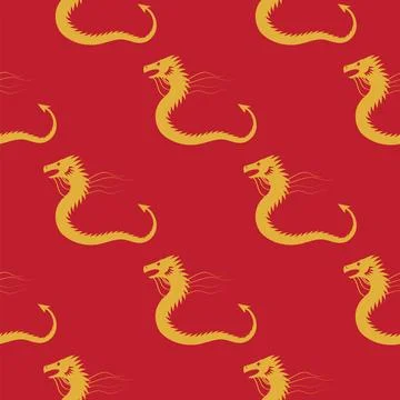 Vector Chinese folklore gold Dragon seamless pattern suitable for Chinese N.. Illustrazione stock