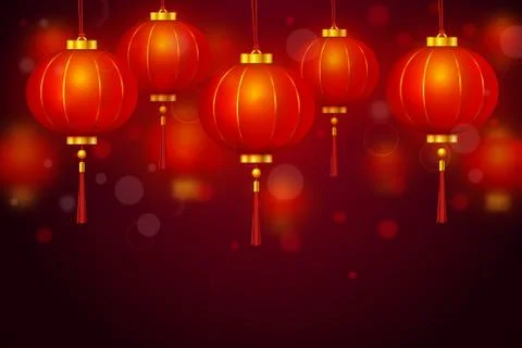 Vector Chinese red paper glowing lantern Stock Illustration