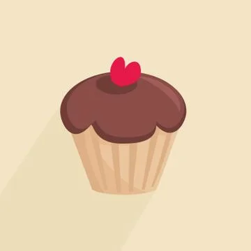 Vector chocolate cake with red heart and long shadow Illustrazione stock