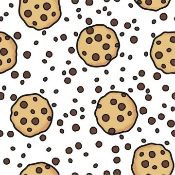 Vector chocolate chip cookies seamless pattern Stock Illustration