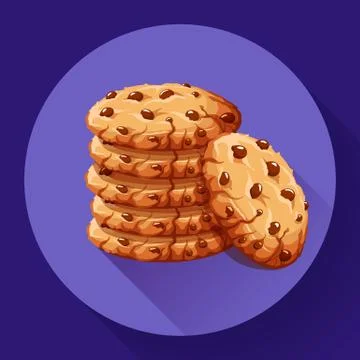Vector chocolate crumbs chips icon. Realistic homemade choco chip cookies vector Illustrazione stock