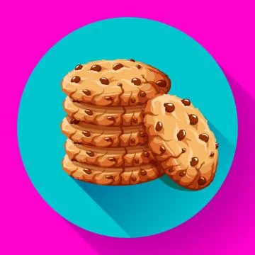 Vector chocolate crumbs chips icon. Realistic homemade choco chip cookies vector Illustrazione stock