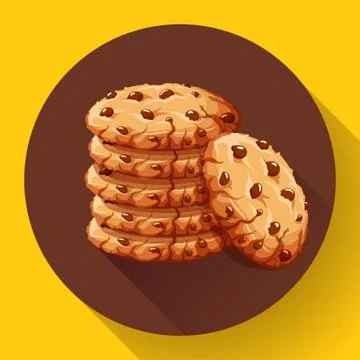 Vector chocolate crumbs chips icon. Realistic homemade choco chip cookies vector Illustrazione stock