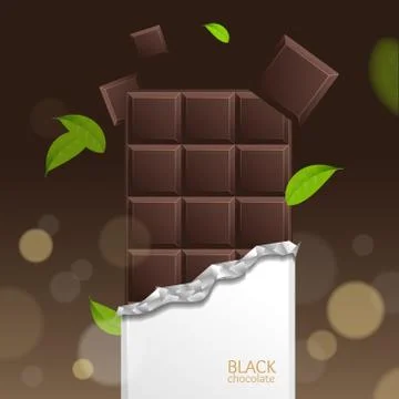 Vector Chocolate Package Bar Blank - Dark pieces and Mint Feaf Stock Illustration