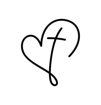 Vector Christian logo monoline Heart with Cross on a White Background. Hand イラスト素材