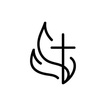 Vector Christian logo monoline Heart with Cross and fire on a White Background Illustrazione stock