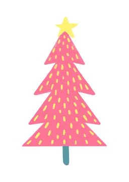 Vector Christmas and New Year illustration with pink Christmas tree. Stock Illustration