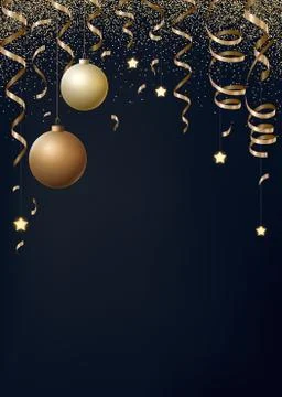 Vector Christmas background with gold serpentines, glitter, confetty and イラスト素材