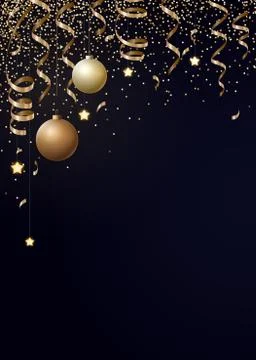 Vector Christmas background with gold serpentines, glitter, confetty and Illustration