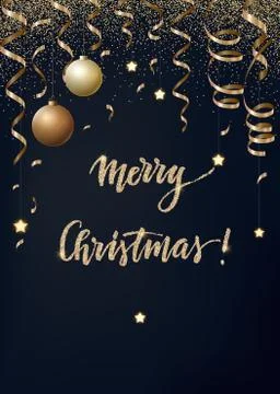 Vector Christmas background with gold serpentines, glitter, confetty and 库存插图