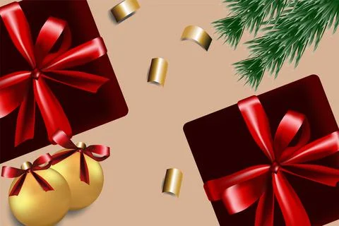Vector. Christmas background. Realistic background with 3D objects. Stock Illustration