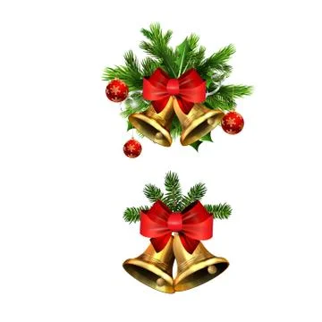 Vector christmas bells with christmas tree decorations Stock Illustration