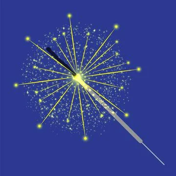 Vector Christmas Bengal light. Realistic sparkler light isolated on blue Stock Illustration