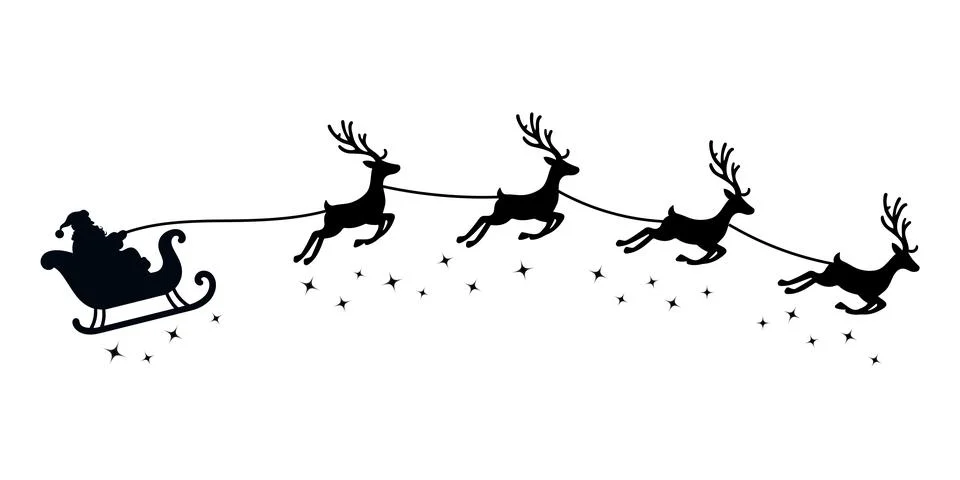 Vector Christmas black and white illustration with Santa Claus riding his s.. Stock Illustration