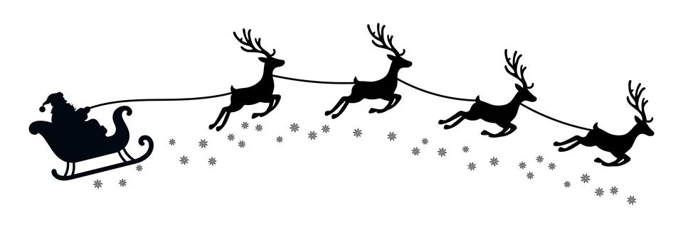 Vector Christmas black and white illustration with Santa Claus riding his s.. Stock Illustration