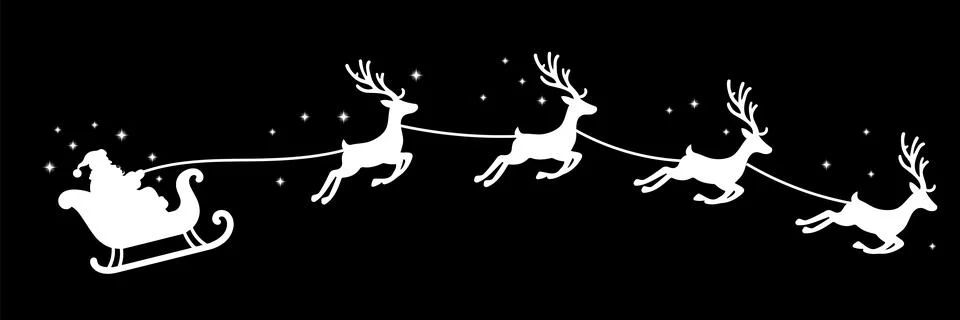 Vector Christmas black and white illustration with Santa Claus riding his sle Stock-Illustration