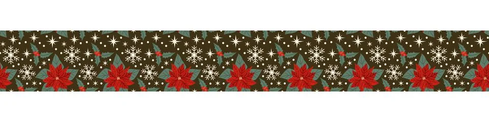 Vector christmas border pattern with winter flowers and snowflakes. 스톡 일러스트