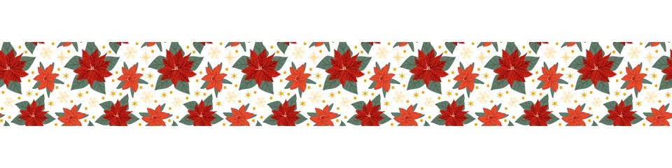 Vector christmas border pattern with winter flowers and snowflakes on white Illustrazione stock